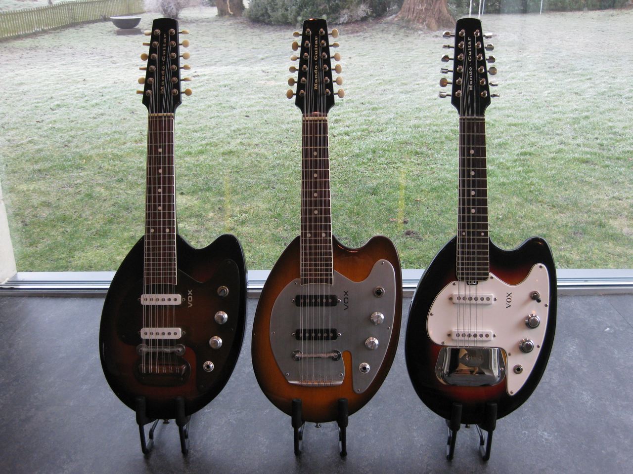 L-R 1965 Mando Guitar Prototype - 1966 Mando Guitar British - 1967 Mando Guitar Italian.jpg